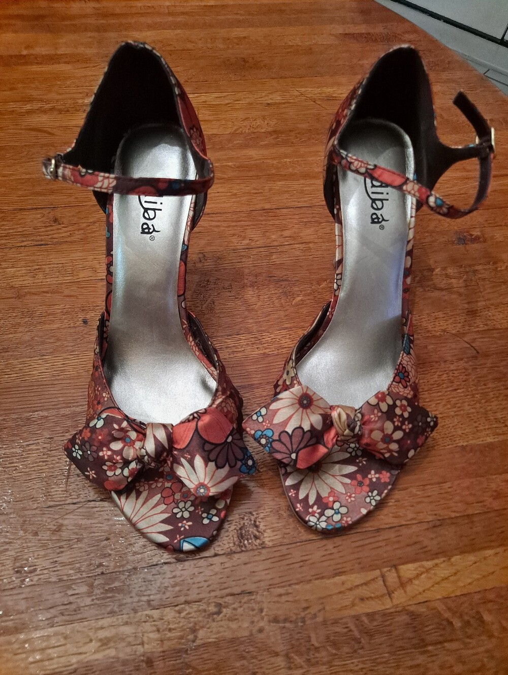 Diba Floral Brown Floral Ankle Strap Heels